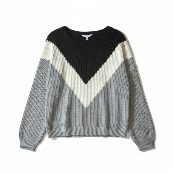 Time and Tru Chevron Pullover Knit Sweater Large 12-14 Gray Black White Cozy - Picture 12 of 12